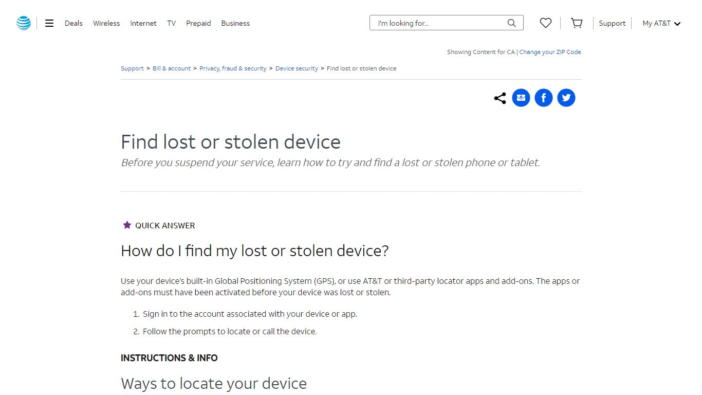 Find Lost or Stolen Device - AT&T Bill & account Customer Support