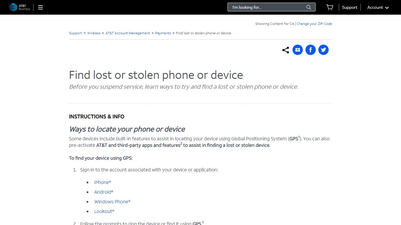 Find lost or stolen phone or device - AT&T